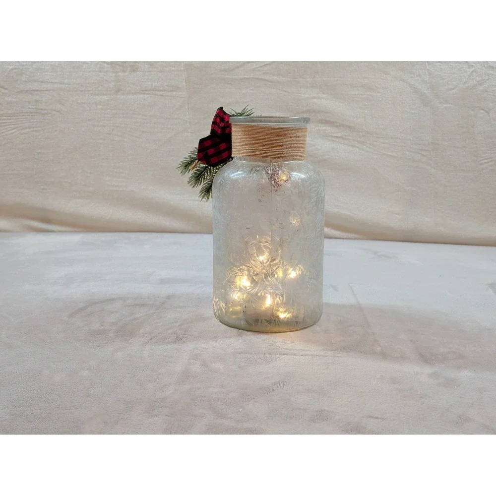 Gerson International Lighted Frosted Glass Christmas Luminary Jar Tis the Season
